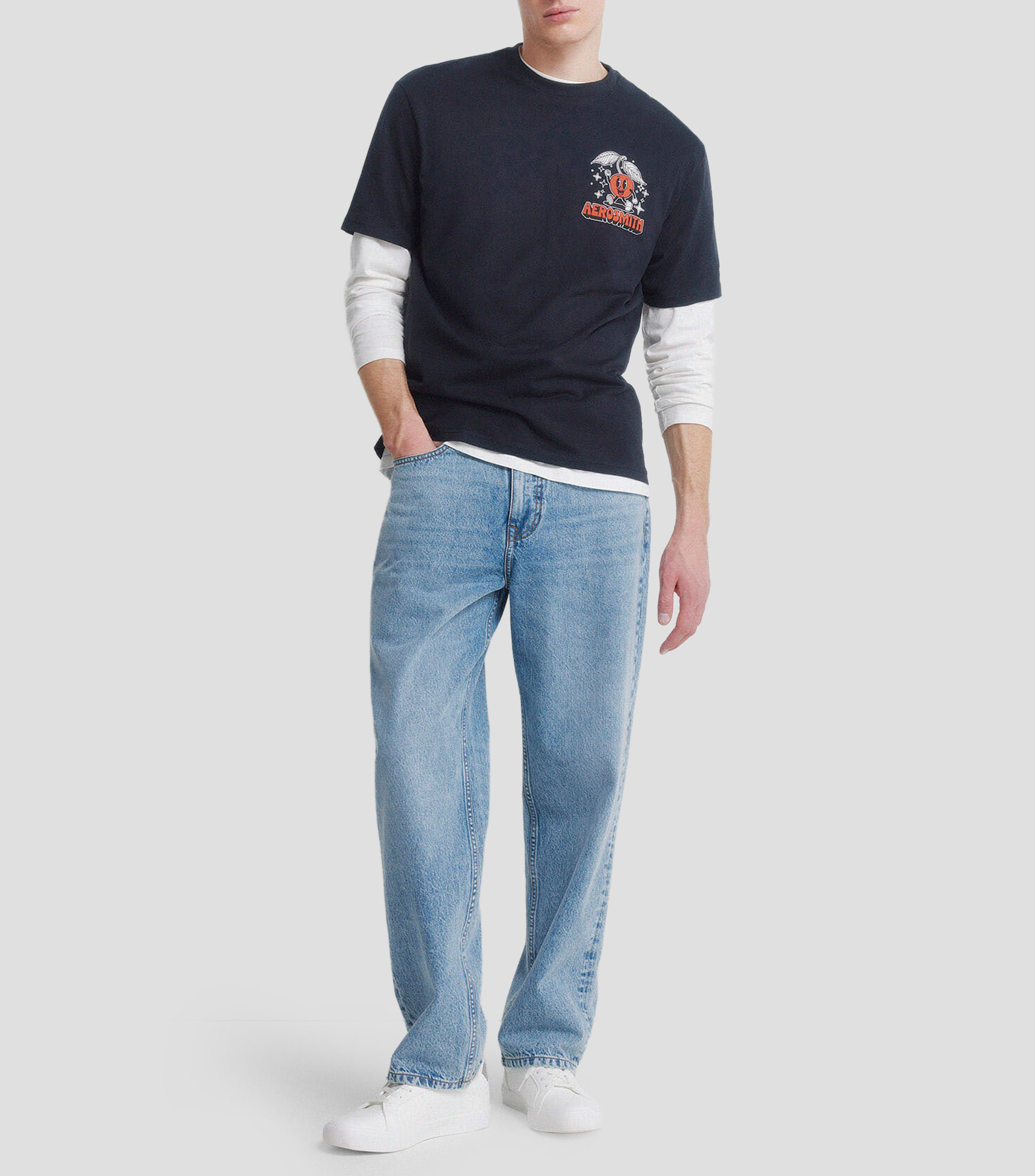 Playera cuello redondo manga corta con estampado Hombre